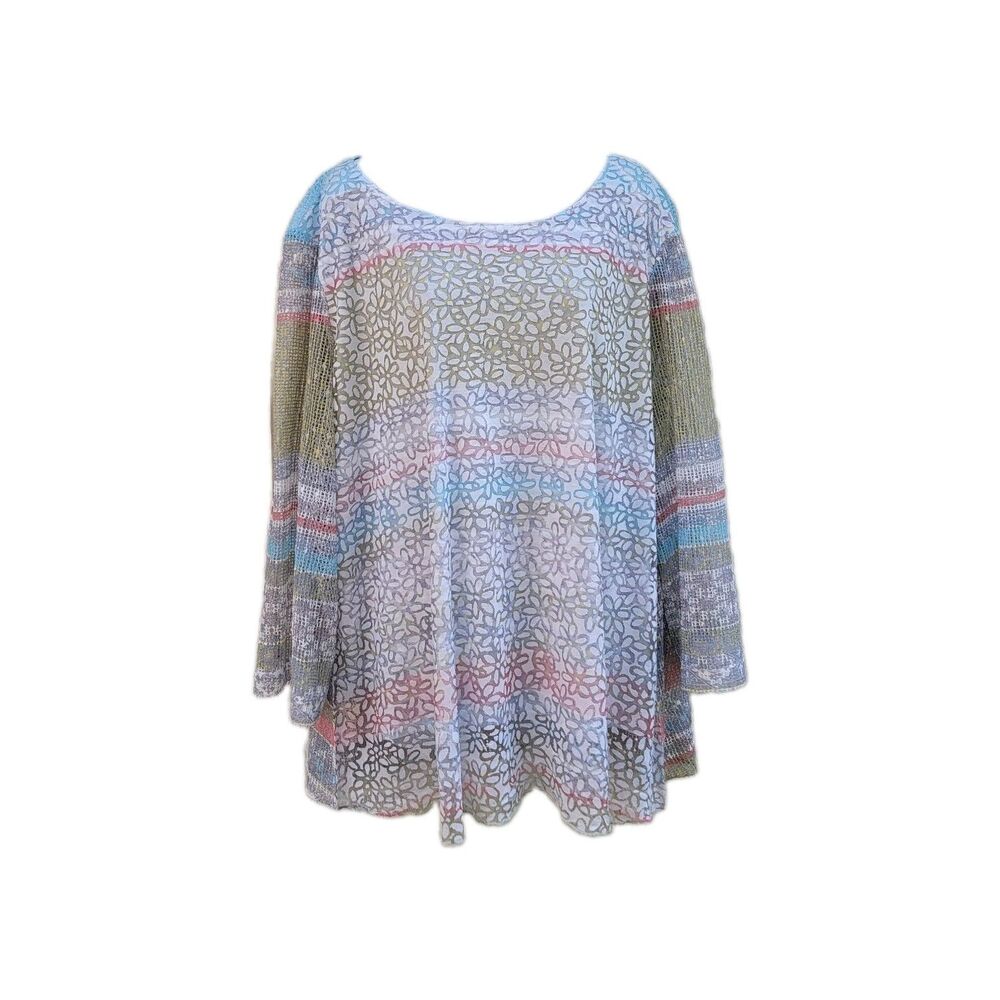 Ali Miles sheer Burnout floral lace overlay top multi colored sz 2X